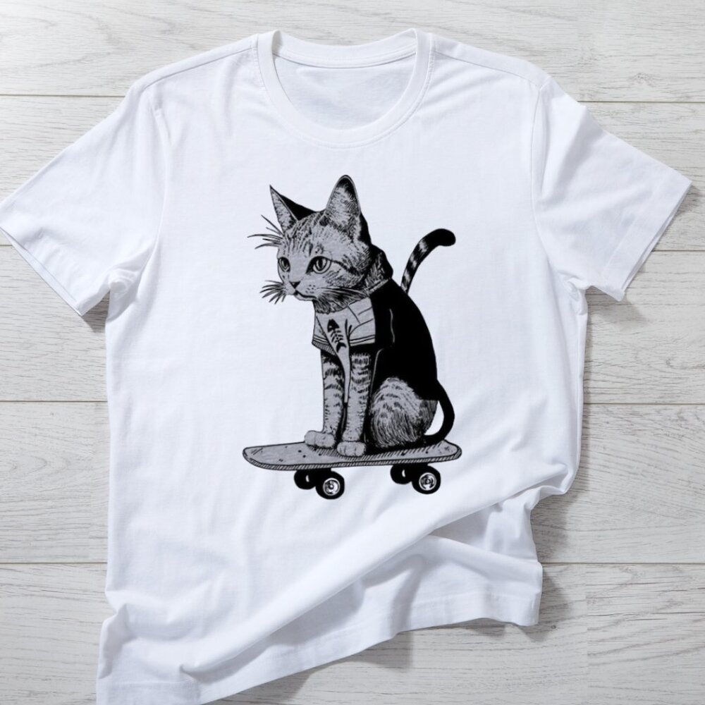 Skateboard Cat Shirt Cool Cat Shirts for Women Men Skateboarding Shirt
